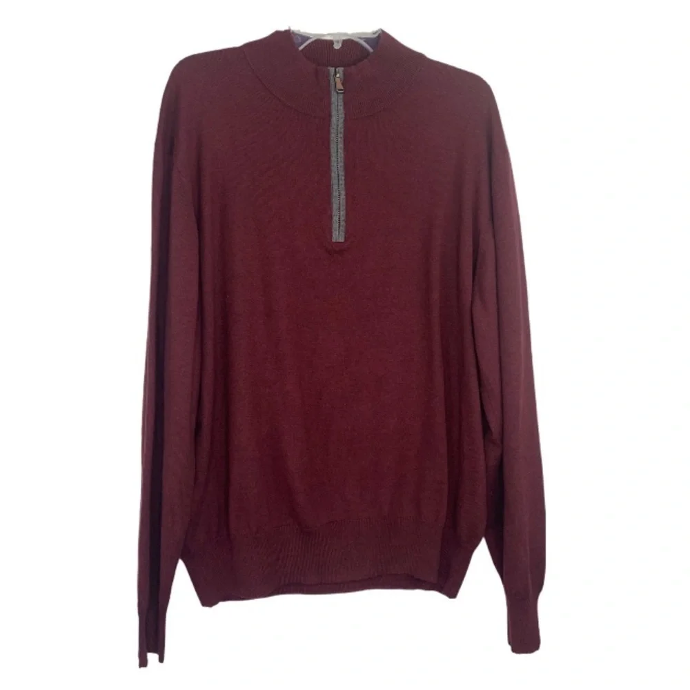 Orvis 1/4 zip maroon Sweater Cotton Silk size XL men’s pullover rib knit trim